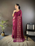 Joban Fashion Wine Georgette Attractive Foil Print Saree | Grocsy