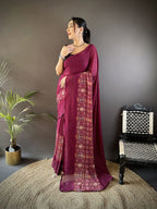 Joban Fashion Wine Georgette Attractive Foil Print Saree | Grocsy