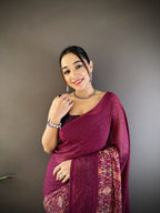 Joban Fashion Wine Georgette Attractive Foil Print Saree | Grocsy