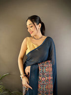 Joban Fashion Blue Georgette Attractive Foil Print Saree | Grocsy