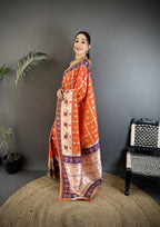 Joban Fashion Orange Banarasi Silk Motifs Inspired By Nature Saree | Grocsy