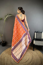 Joban Fashion Orange Banarasi Silk Motifs Inspired By Nature Saree | Grocsy