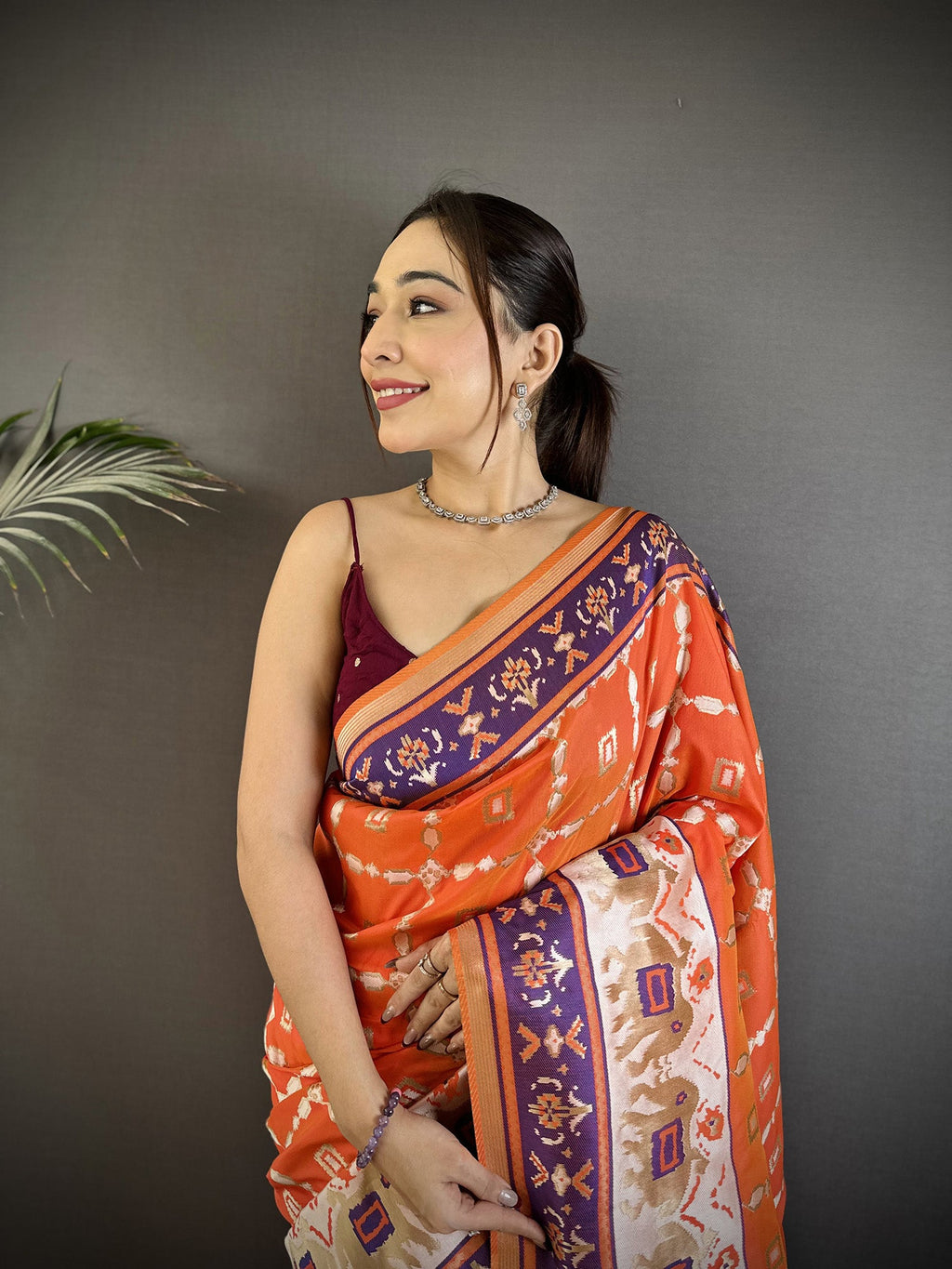 Joban Fashion Orange Banarasi Silk Motifs Inspired By Nature Saree | Grocsy