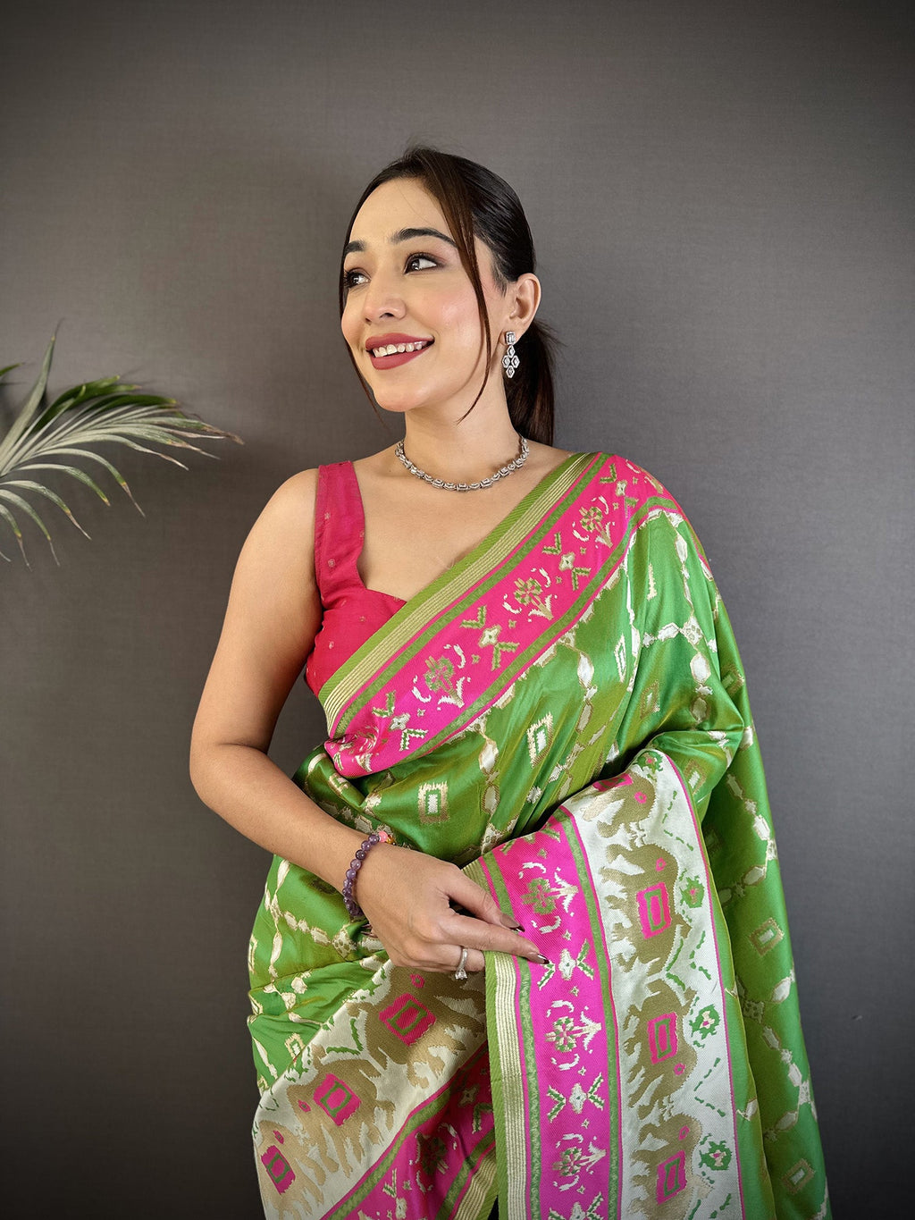 Joban Fashion Parrot Green Banarasi Silk Motifs Inspired By Nature Saree | Grocsy