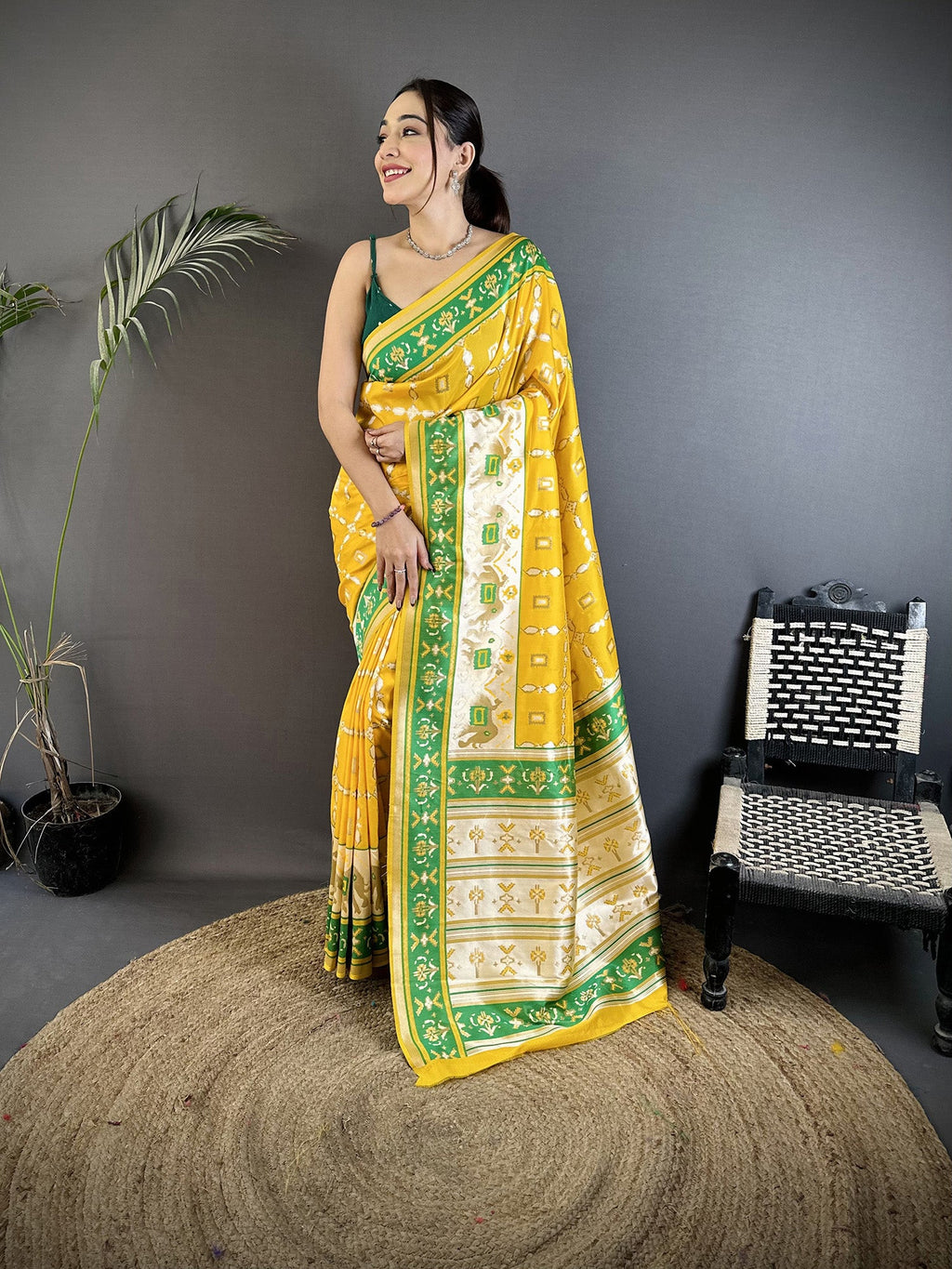 Joban Fashion Yellow Banarasi Silk Motifs Inspired By Nature Saree | Grocsy