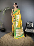 Joban Fashion Yellow Banarasi Silk Motifs Inspired By Nature Saree | Grocsy