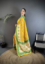 Joban Fashion Yellow Banarasi Silk Motifs Inspired By Nature Saree | Grocsy