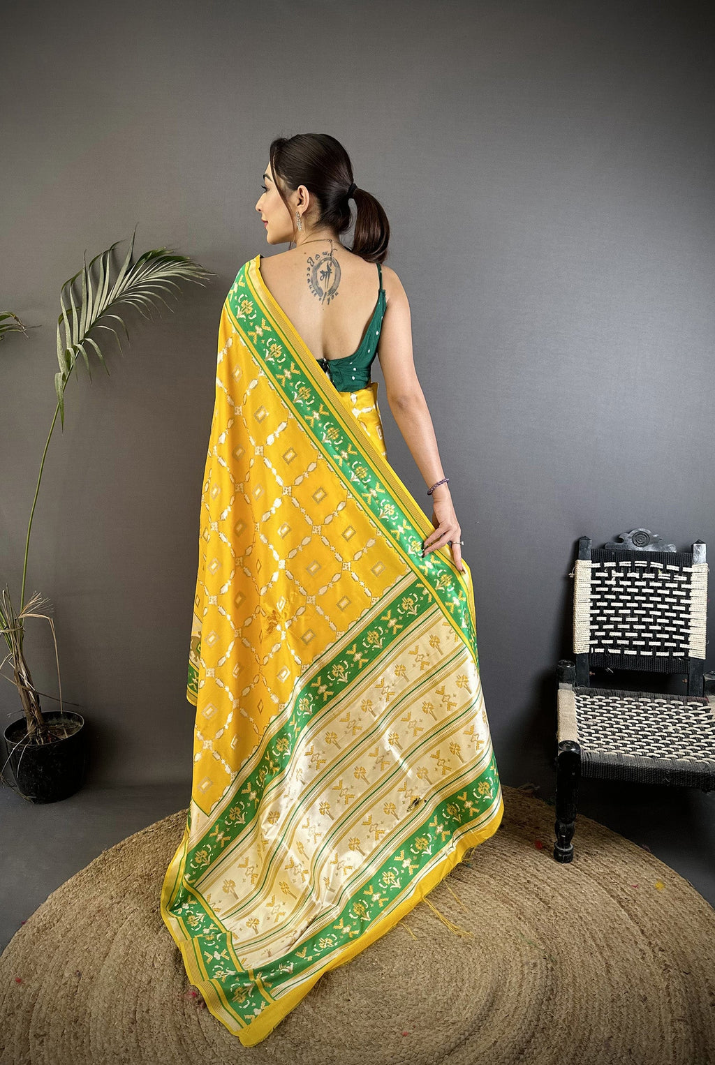 Joban Fashion Yellow Banarasi Silk Motifs Inspired By Nature Saree | Grocsy