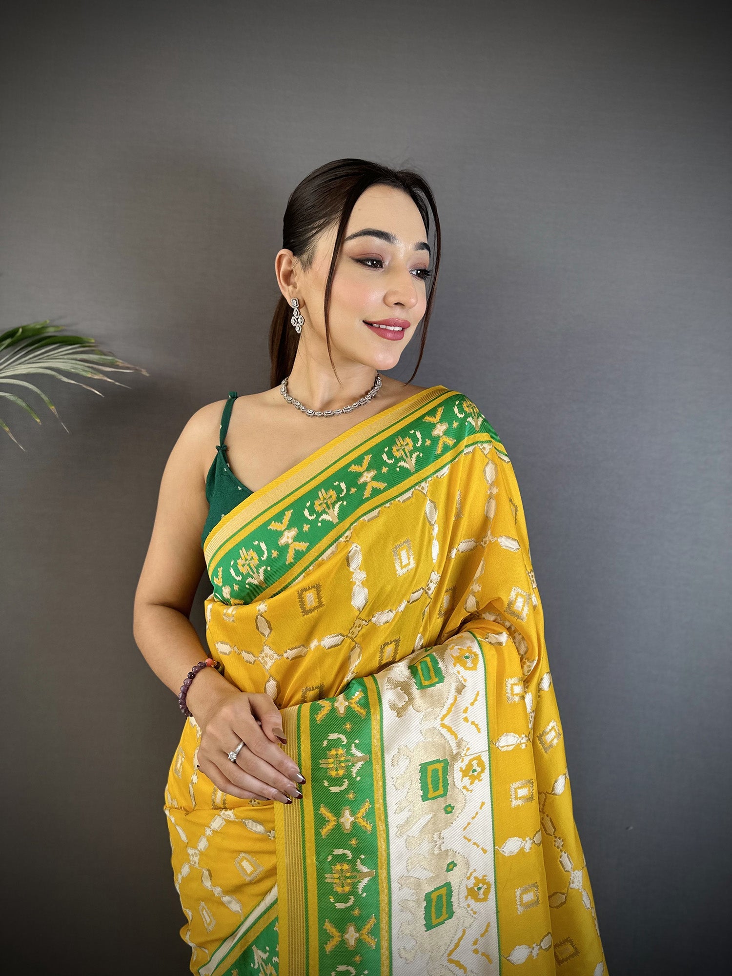 Joban Fashion Yellow Banarasi Silk Motifs Inspired By Nature Saree | Grocsy