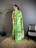 Joban Fashion Pear Green Banarasi Silk Motifs Inspired By Nature Saree | Grocsy