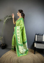 Joban Fashion Pear Green Banarasi Silk Motifs Inspired By Nature Saree | Grocsy