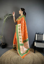 Joban Fashion Orange Banarasi Silk Motifs Inspired By Nature Saree | Grocsy
