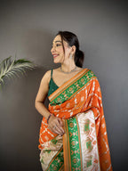 Joban Fashion Orange Banarasi Silk Motifs Inspired By Nature Saree | Grocsy