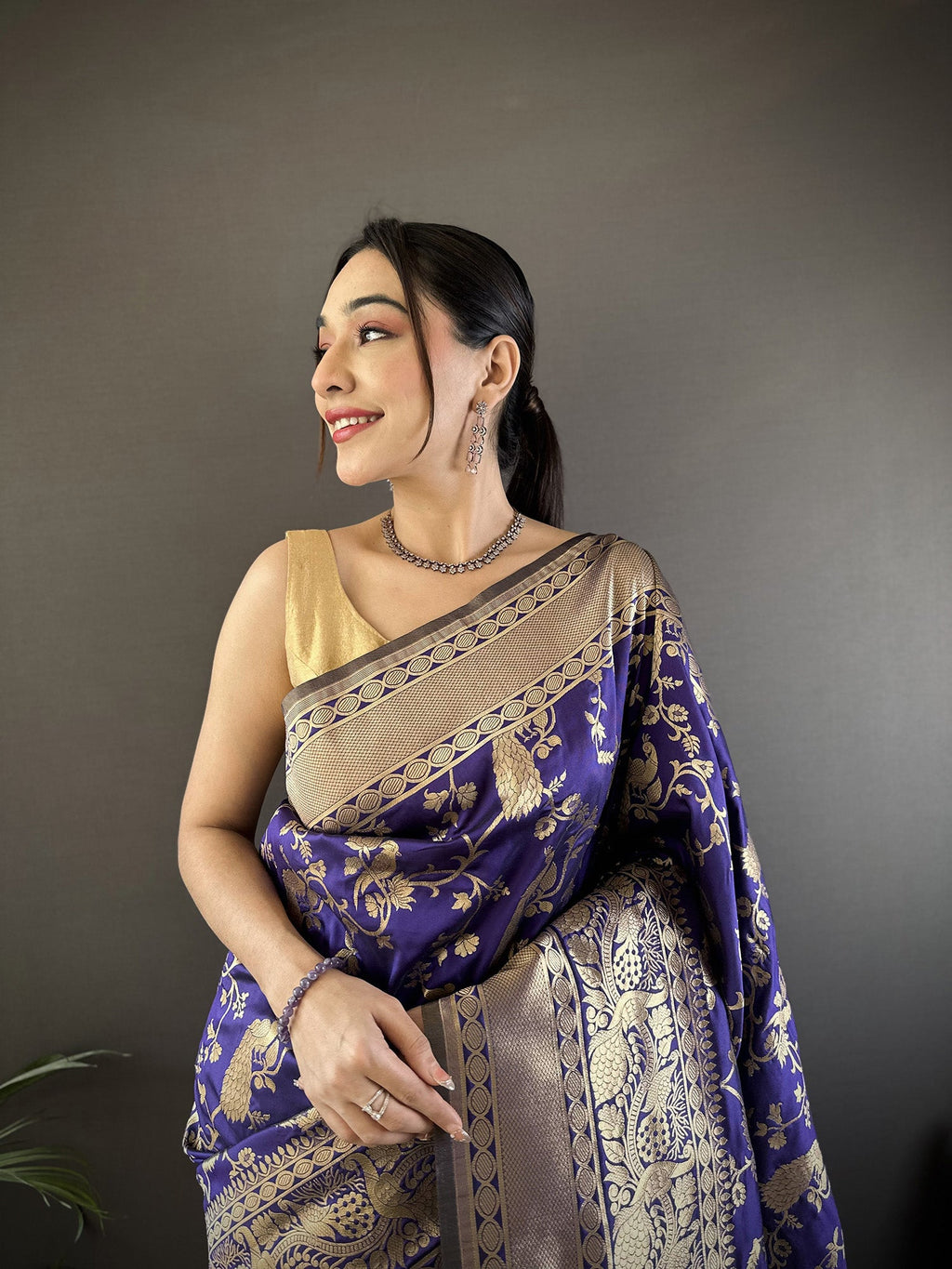Joban Fashion Royal Blue Banarasi Soft Lichi Silk Floral and Zari Pattern Saree | Grocsy