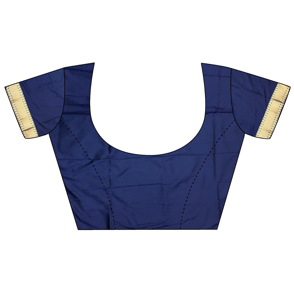 Joban Fashion Navy Blue Banarasi Soft Lichi Silk Floral and Zari Pattern Saree | Grocsy