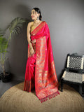 Joban Fashion Pink Soft Lichi Silk Multicolour Minakari Weaving Saree | Grocsy