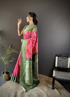 Joban Fashion Pink Soft Lichi Silk Rangcut Jacquard weave Saree | Grocsy