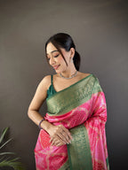 Joban Fashion Pink Soft Lichi Silk Rangcut Jacquard weave Saree | Grocsy
