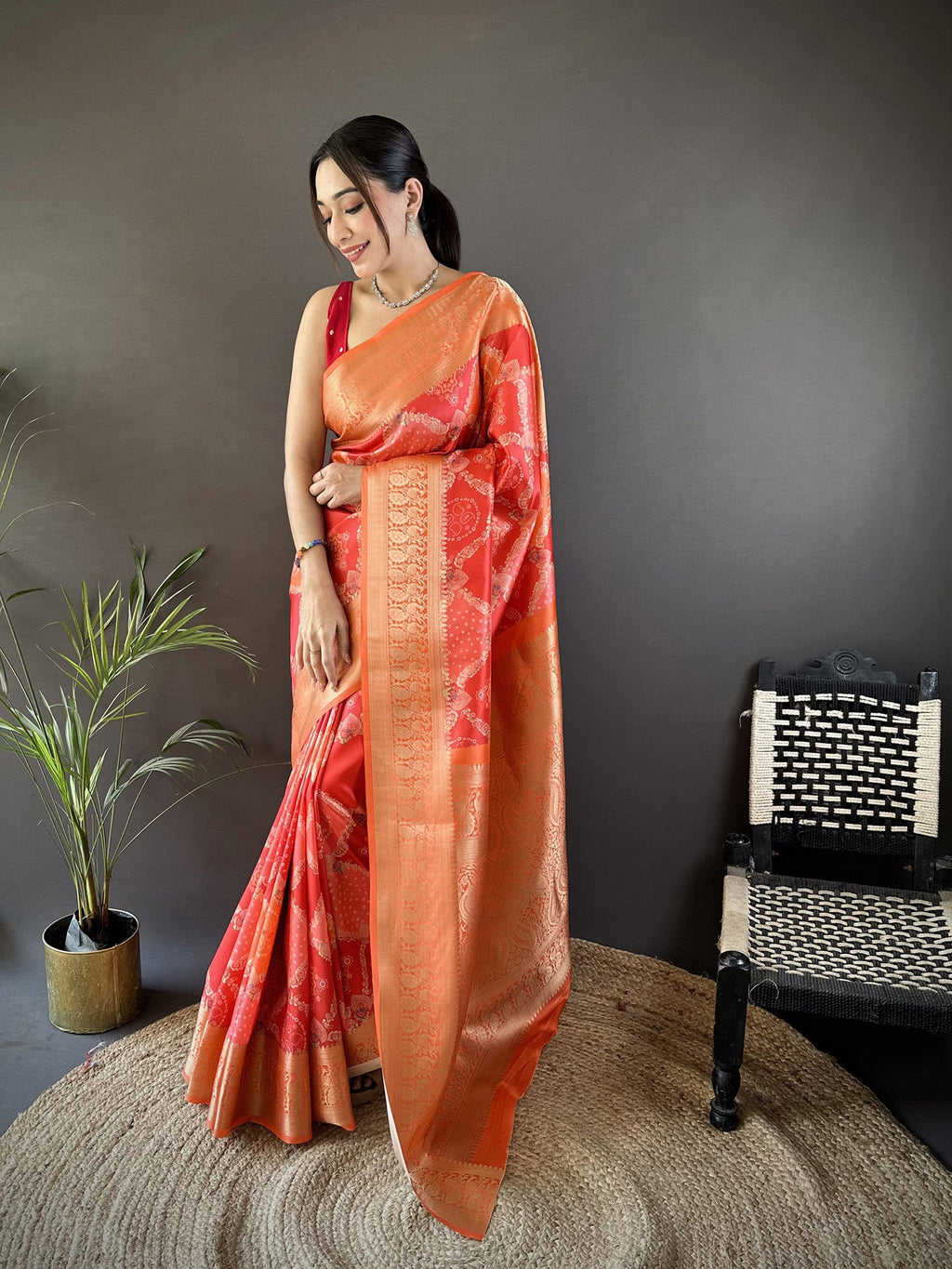Joban Fashion Orange Soft Lichi Silk Rangcut Jacquard weave Saree | Grocsy