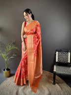Joban Fashion Orange Soft Lichi Silk Rangcut Jacquard weave Saree | Grocsy