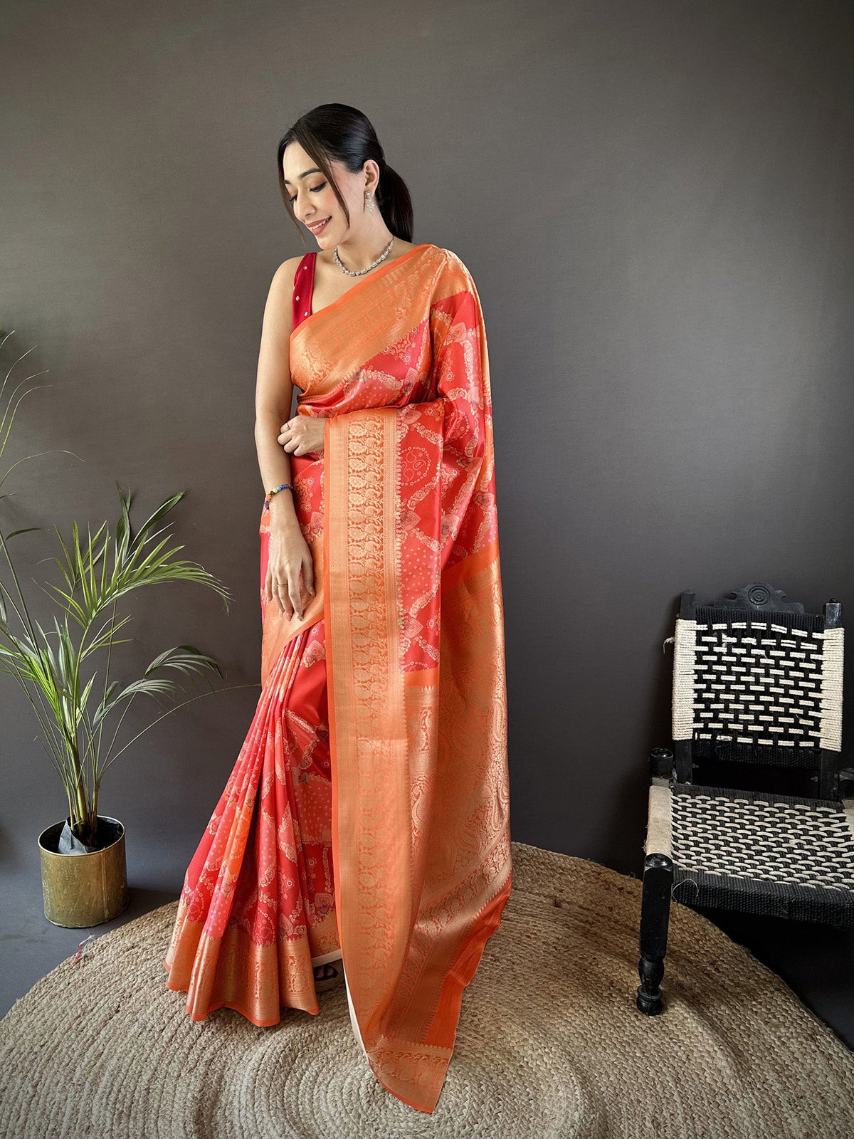 Joban Fashion Orange Soft Lichi Silk Rangcut Jacquard weave Saree | Grocsy