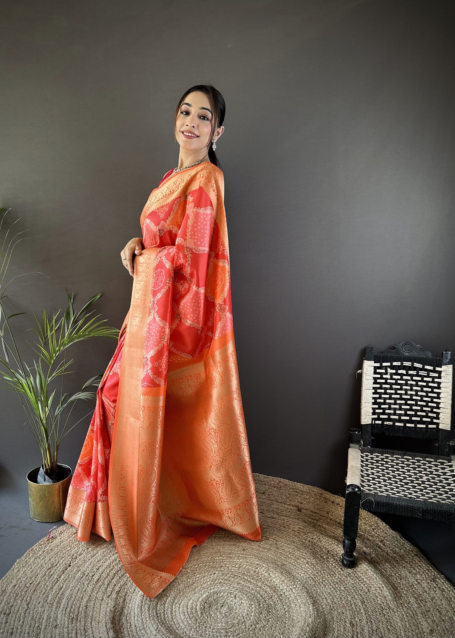 Joban Fashion Orange Soft Lichi Silk Rangcut Jacquard weave Saree | Grocsy