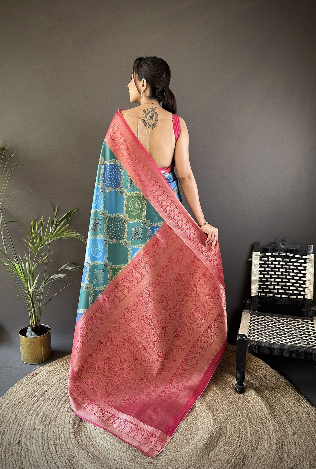 Joban Fashion Teal Soft Lichi Silk Rangcut Jacquard weave Saree | Grocsy
