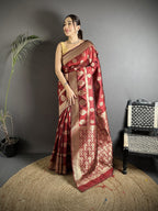 Joban Fashion Chestnut Brown Soft Banarasi Silk Jacquard Weaving Saree | Grocsy