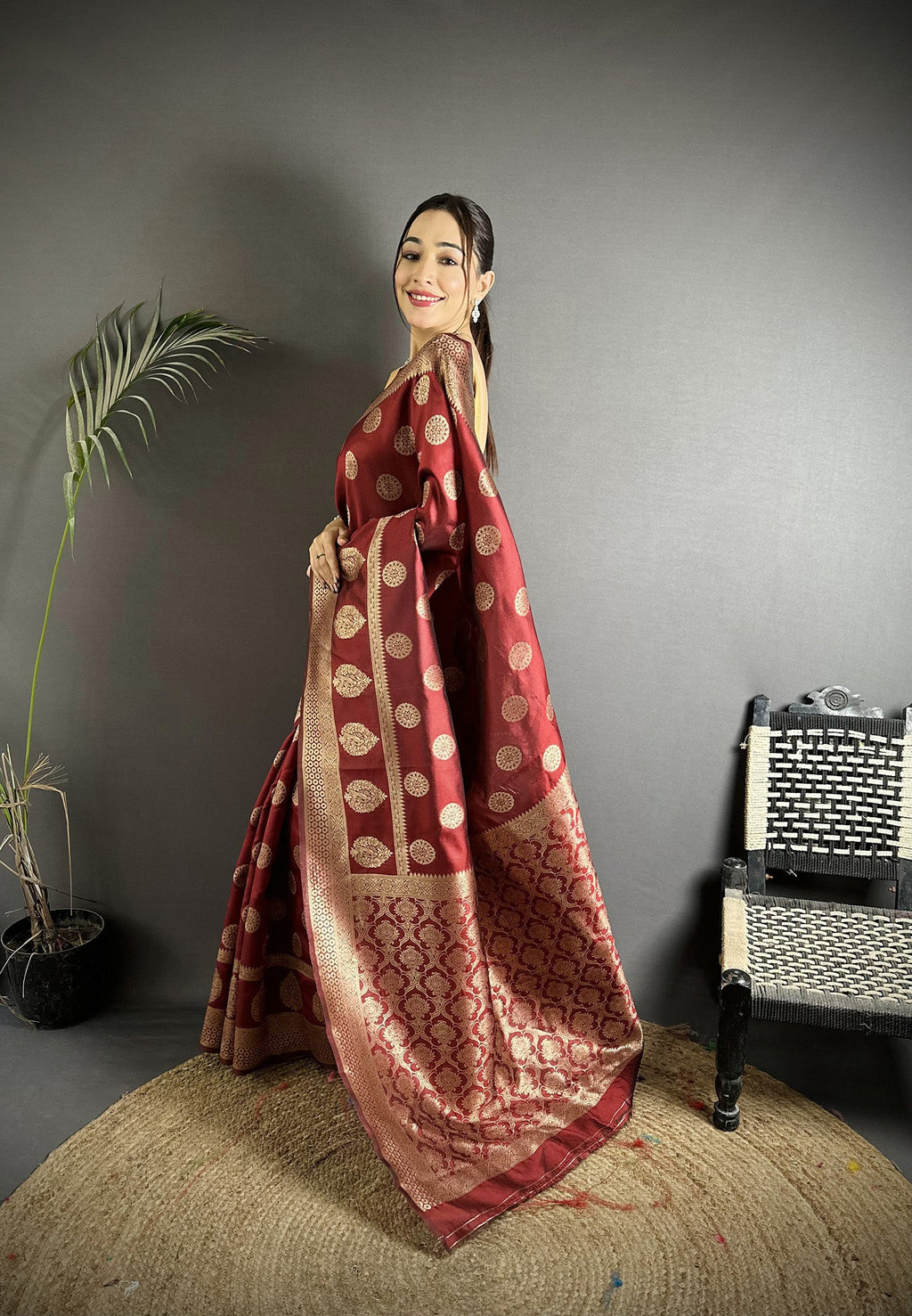 Joban Fashion Chestnut Brown Soft Banarasi Silk Jacquard Weaving Saree | Grocsy