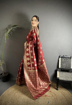 Joban Fashion Chestnut Brown Soft Banarasi Silk Jacquard Weaving Saree | Grocsy