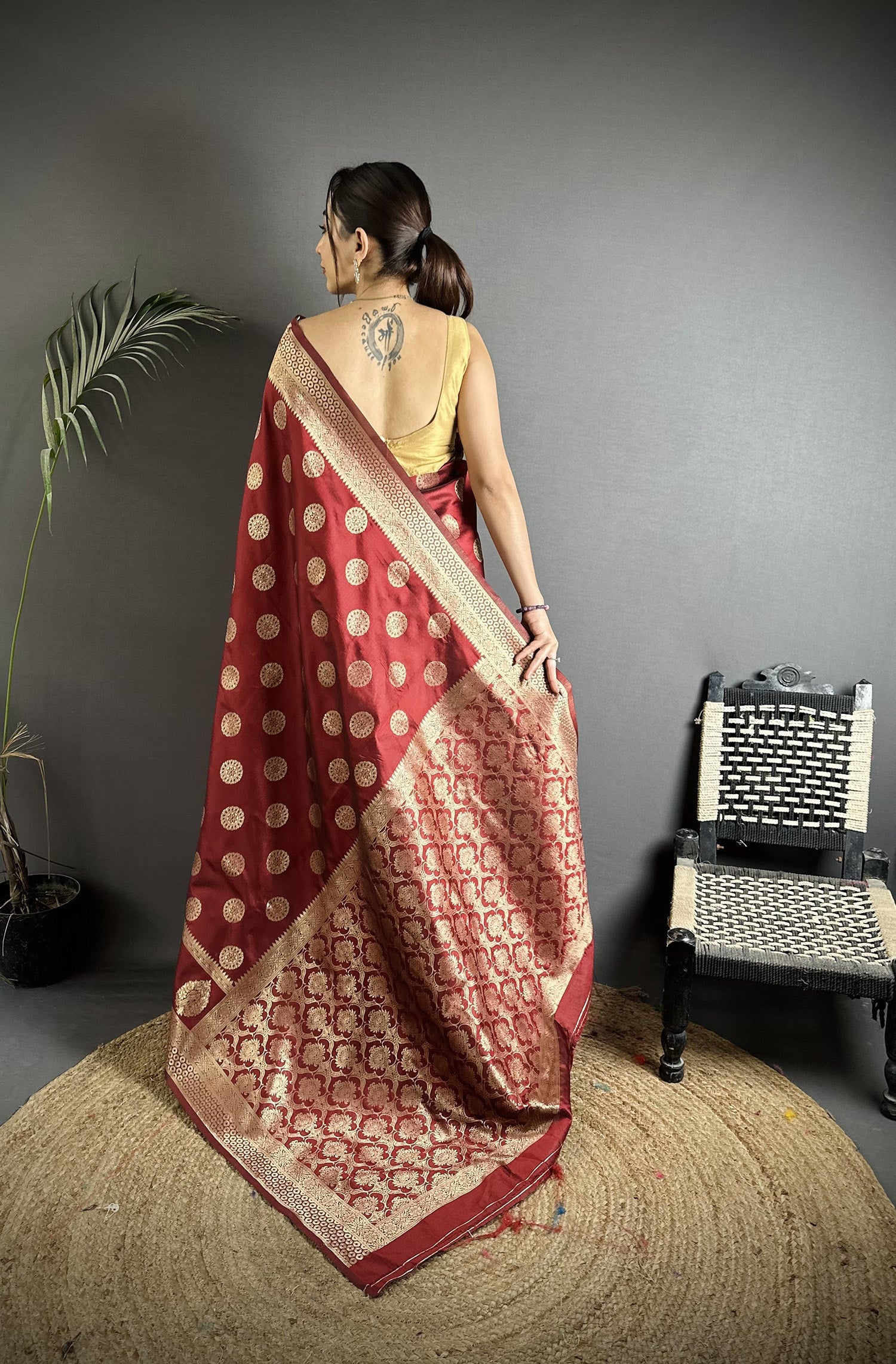 Joban Fashion Chestnut Brown Soft Banarasi Silk Jacquard Weaving Saree | Grocsy