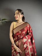 Joban Fashion Chestnut Brown Soft Banarasi Silk Jacquard Weaving Saree | Grocsy