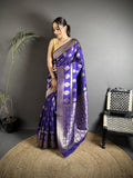 Joban Fashion Purple Soft Banarasi Silk Jacquard Weaving Saree | Grocsy
