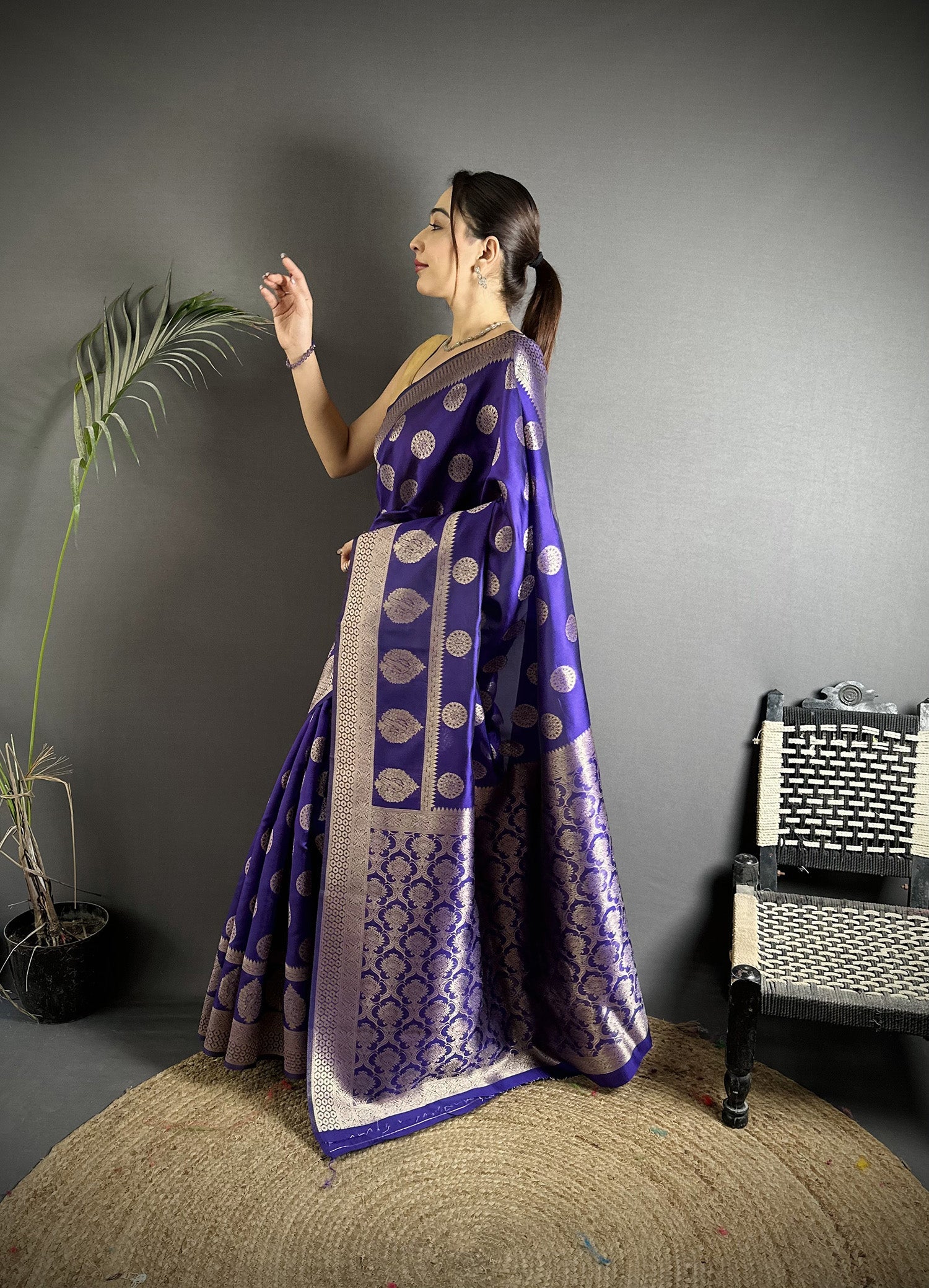 Joban Fashion Purple Soft Banarasi Silk Jacquard Weaving Saree | Grocsy