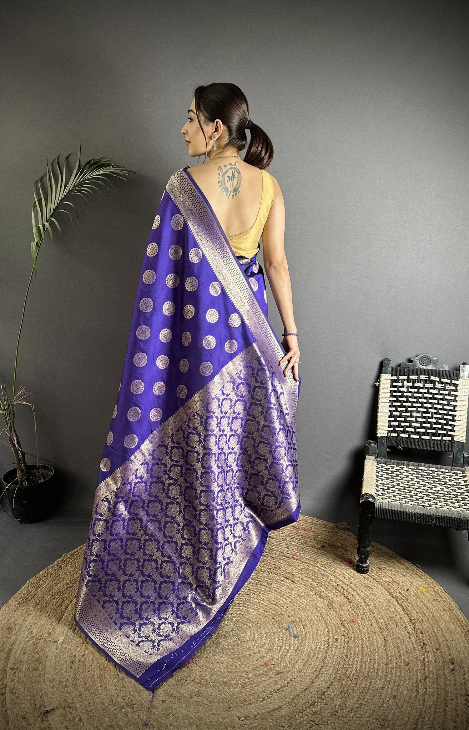Joban Fashion Purple Soft Banarasi Silk Jacquard Weaving Saree | Grocsy