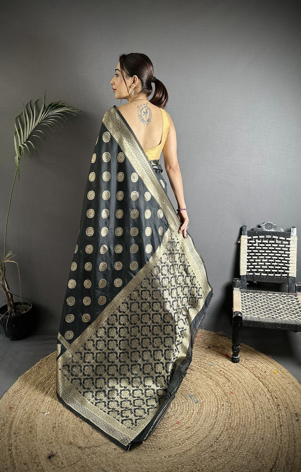 Joban Fashion Black Soft Banarasi Silk Jacquard Weaving Saree | Grocsy