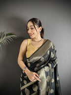 Joban Fashion Black Soft Banarasi Silk Jacquard Weaving Saree | Grocsy