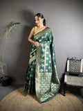 Joban Fashion Green Soft Banarasi Silk Jacquard Weaving Saree | Grocsy