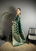 Joban Fashion Green Soft Banarasi Silk Jacquard Weaving Saree | Grocsy