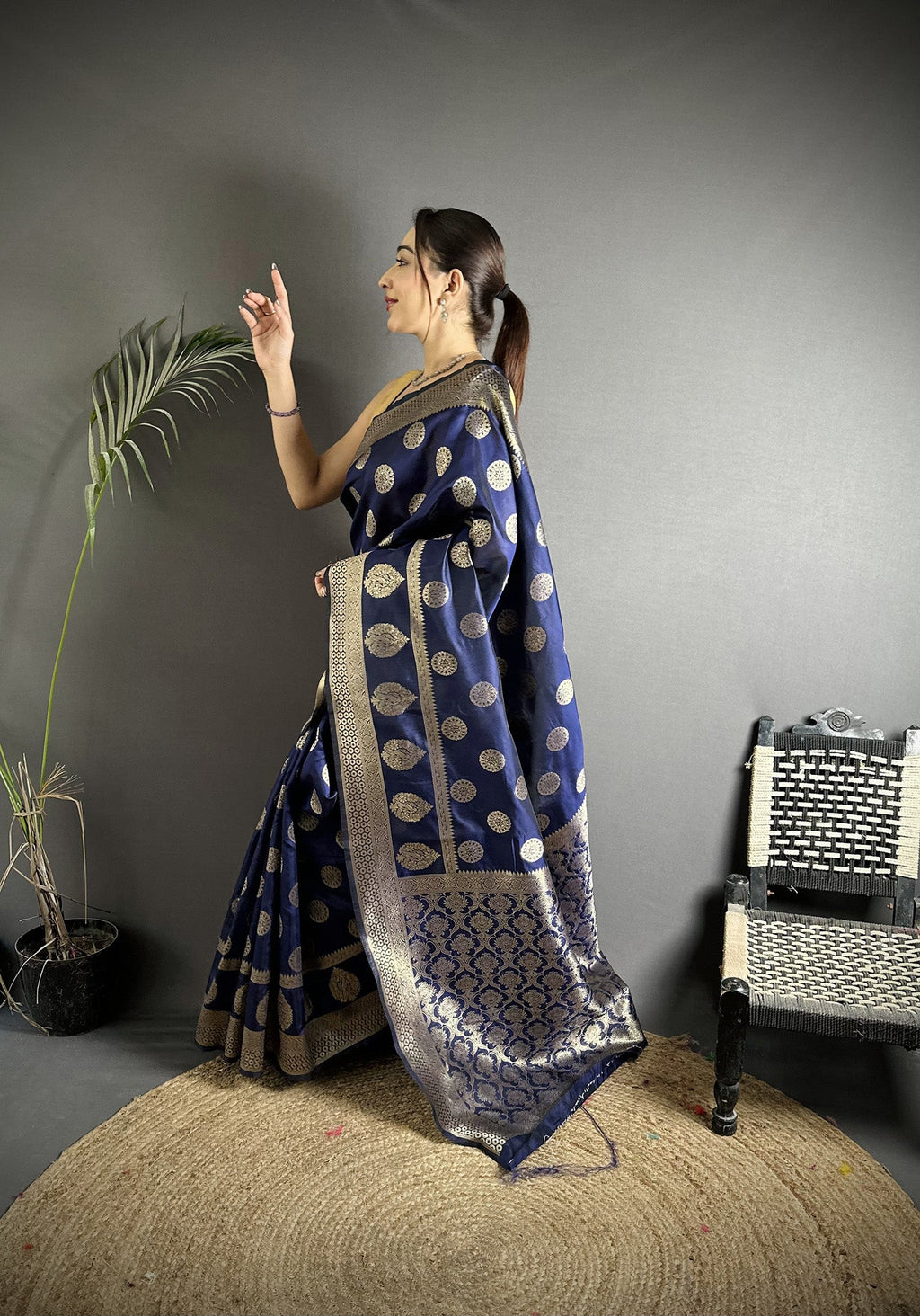 Joban Fashion Navy Blue Soft Banarasi Silk Jacquard Weaving Saree | Grocsy