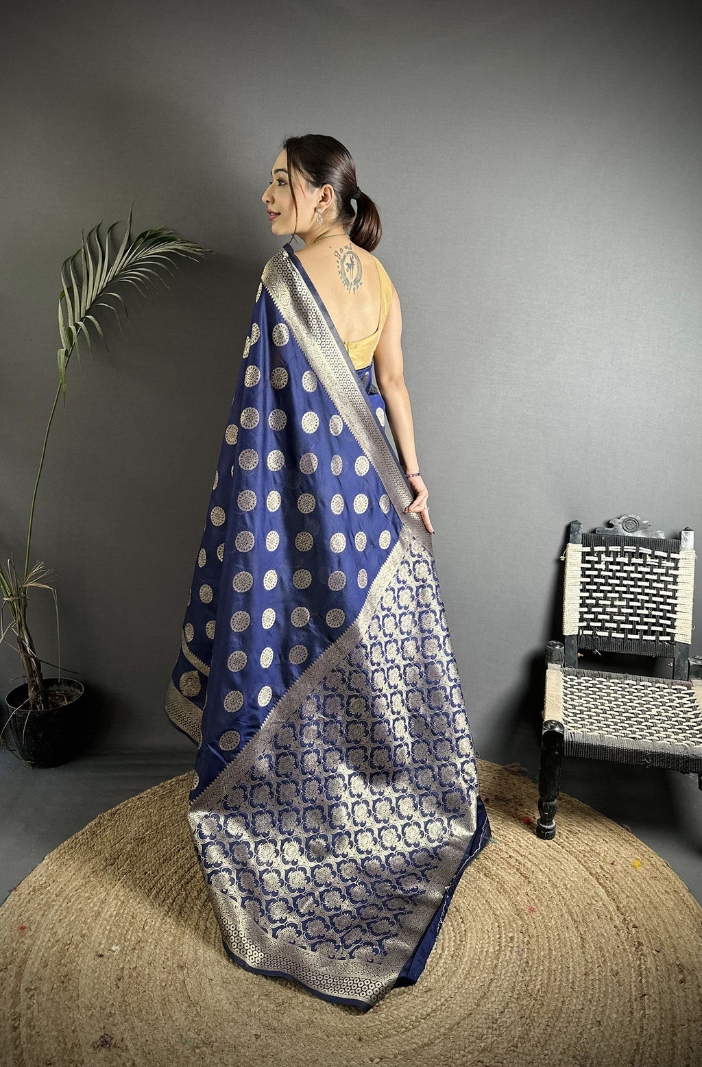 Joban Fashion Navy Blue Soft Banarasi Silk Jacquard Weaving Saree | Grocsy