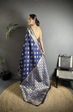 Joban Fashion Navy Blue Soft Banarasi Silk Jacquard Weaving Saree | Grocsy