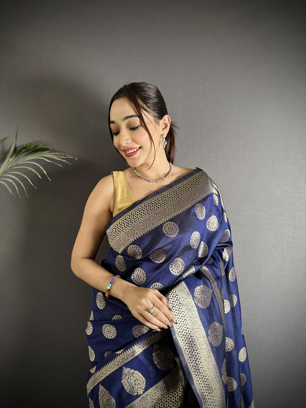 Joban Fashion Navy Blue Soft Banarasi Silk Jacquard Weaving Saree | Grocsy