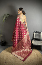 Joban Fashion Maroon Soft Banarasi Silk Jacquard Weaving Saree | Grocsy
