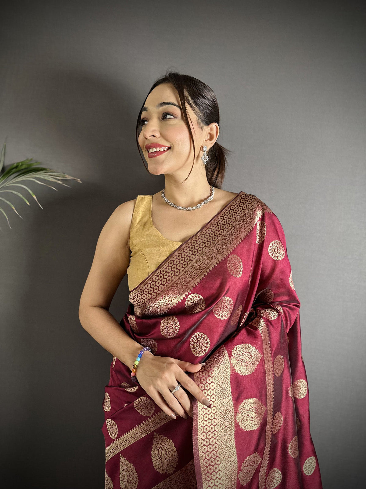 Joban Fashion Maroon Soft Banarasi Silk Jacquard Weaving Saree | Grocsy