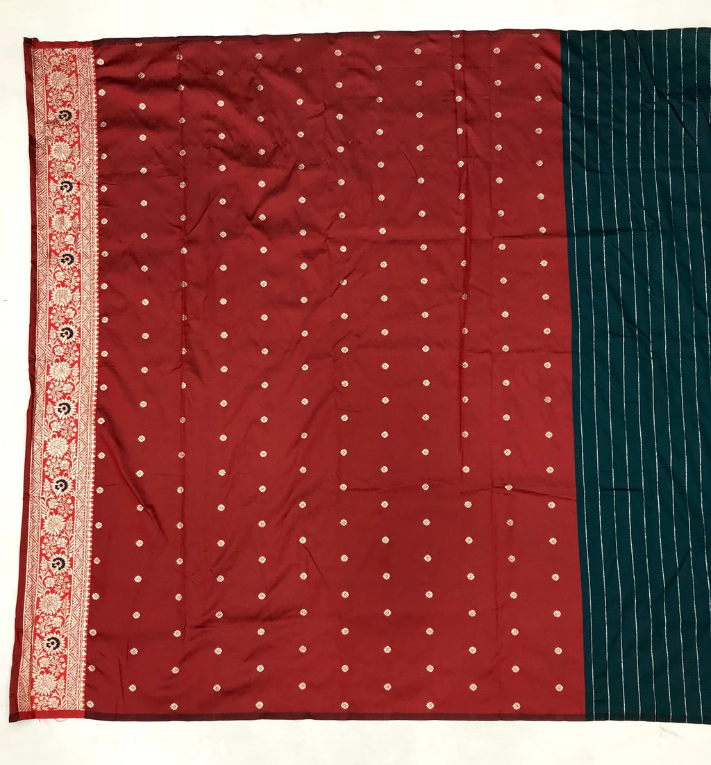 Elora Soft Silk Meenakari Peacock Zari Weaving Work Paithani Saree(Dark Teal) | Grocsy