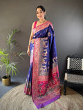 Elora Soft Silk Meenakari Peacock Zari Weaving Work Paithani Saree(Royal Blue) | Grocsy