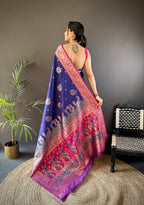 Elora Soft Silk Meenakari Peacock Zari Weaving Work Paithani Saree(Royal Blue) | Grocsy