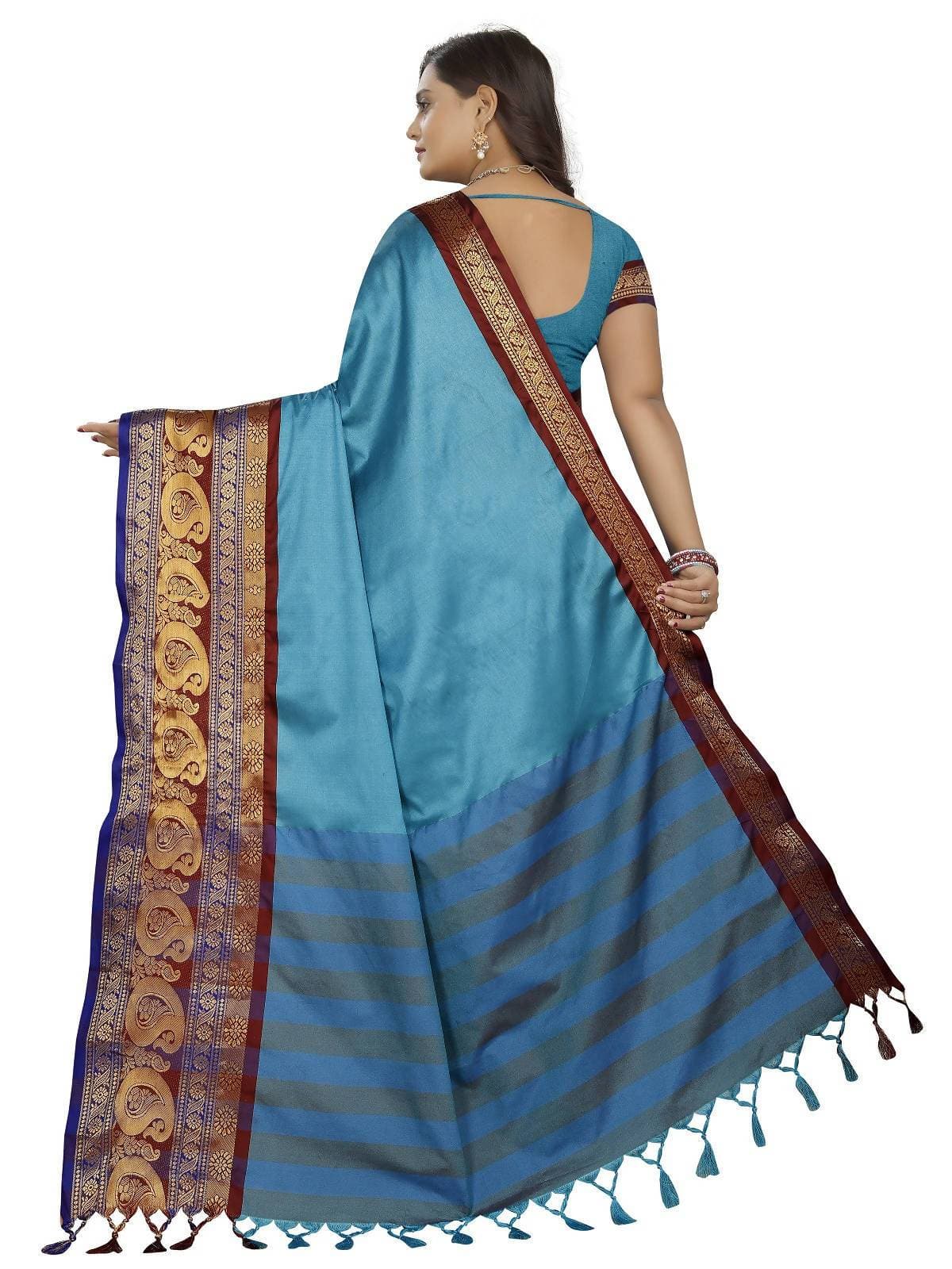 Vamika Banarasi Silk Blue Weaving Saree | Grocsy
