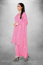 Pink Heavy Organza Silk Embroidered Unstitched Dress Material - Amara | Grocsy